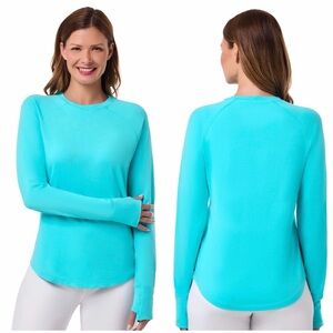 Coolibar LumaLeo Long Sleeve T-Shirt with Thumbholes in Blue Curacao size XXL